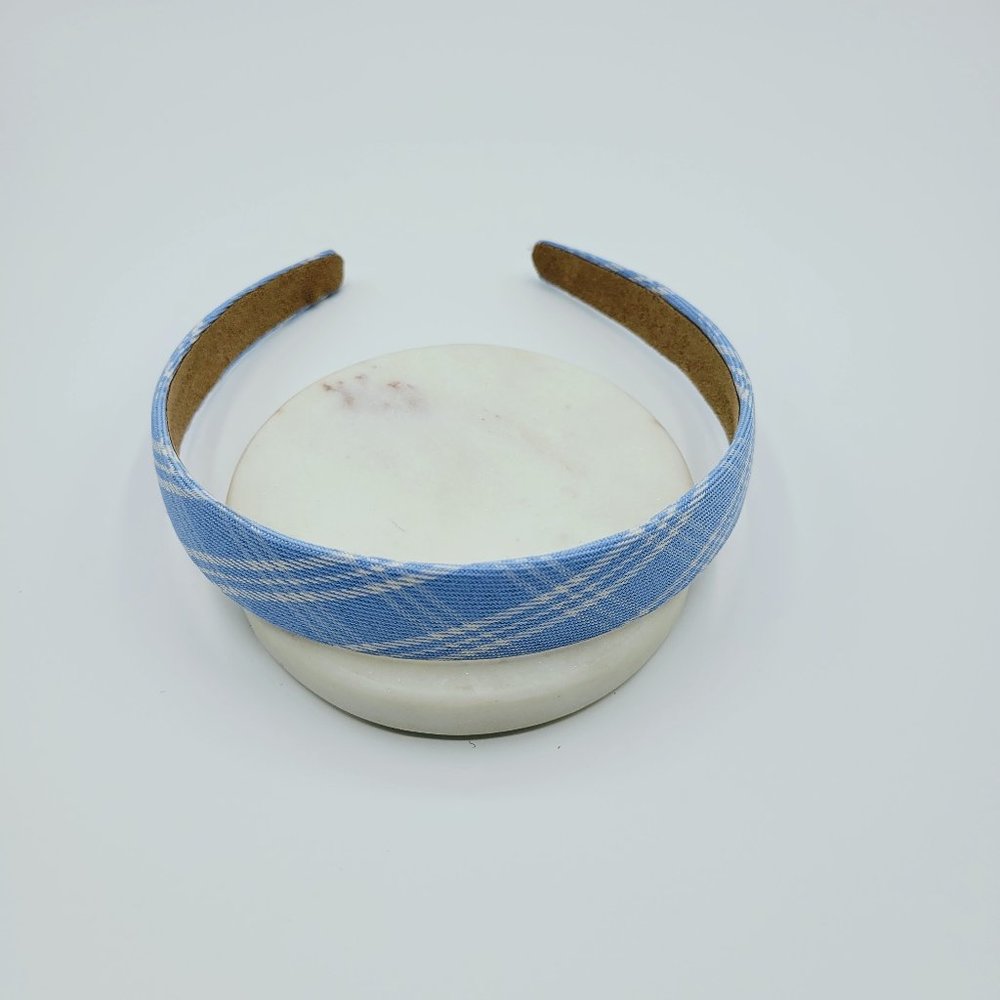 5 for $25 Blue White Check Plaid Pattern Headband_3